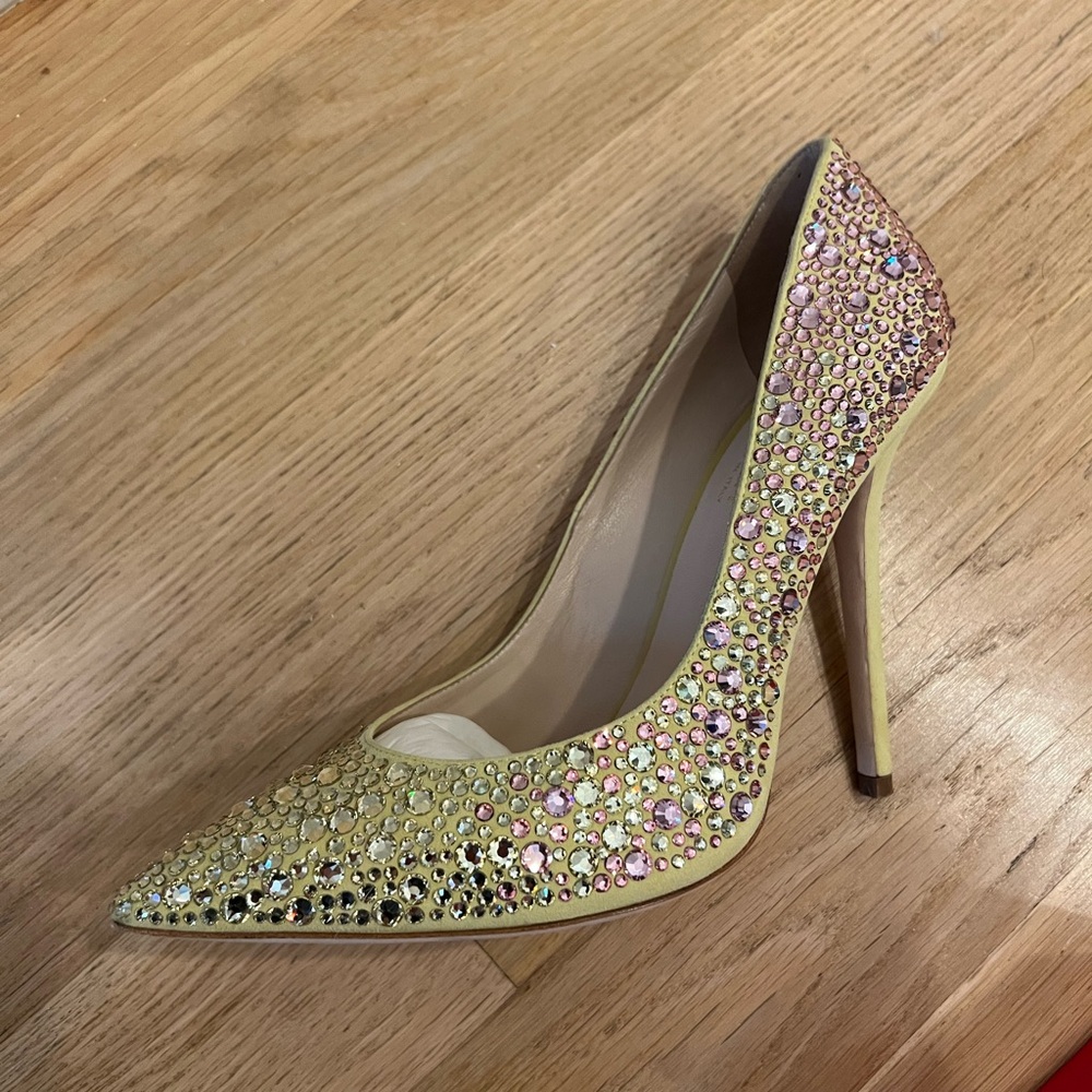 Julia Heart Yellow and Pink Pave Pumps